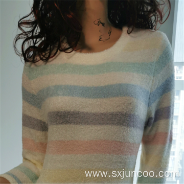 Colorful Polyester Horizontal Stripe Nightgown Dress